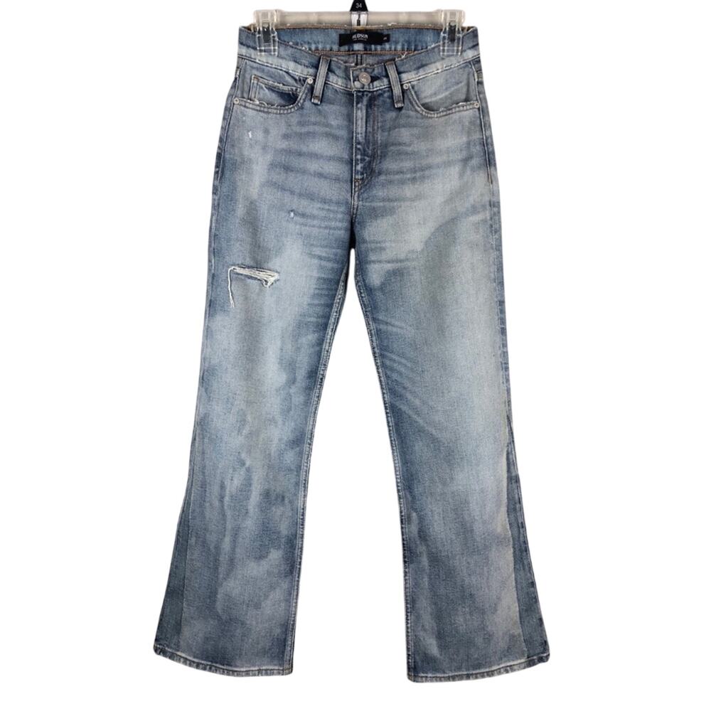 Hudson Blue Quiet Light Wash Rosie Mid Rise Wide Leg Crop Denim Jeans Pants
